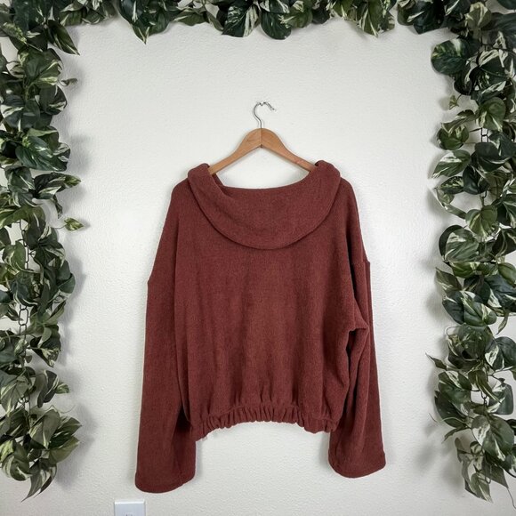 Free People Beach Bino Pullover Knit Hooded Sweater Auburn Women’s Size L - Picture 2 of 10